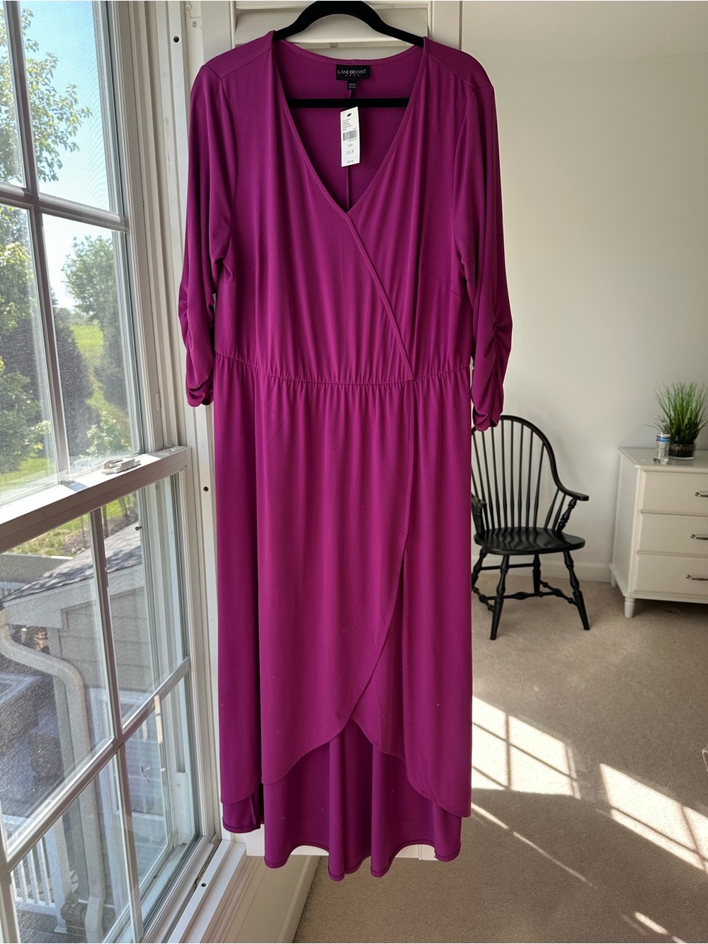 Lane Bryant Magenta Faux-Wrap High-Low Midi Dress - Picture 2 of 15